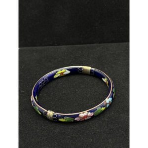 Cloisonne Enamel Hinged Bracelet Flower Bangle Bracelet Vintage